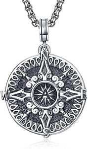 ADMETUS 925 Sterling Silver Compass Necklace for Men | Compass of Life Travel Pendant Jewellery Inspirational Gifts with 2.5mm 22"+2" Rolo Chain, Sterling Silver, No Gemstone