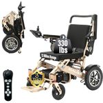 MALISA Electric Wheelchair for Adults, Portable All Terrain Lightweight Wheelchairs, Foldable Motorized Power Wheel Chair, Leather Seat (19" Seat) (Bronze Frame)