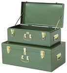 Vixdonos Metal Trunk Decorative Storage Box Set of 2 College Dorm Chest with Handle (Green)