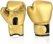 HERCHR Boxing Gloves, PU Leather Taekwondo Gloves Professional Fighting Teenager Boxing Training Gloves Thickened Punching Sparring Training Mitts for Kickboxing, Muay Thai, MMA (Gold)