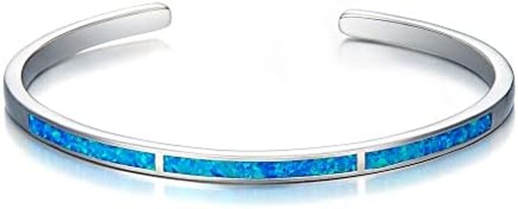 EVER FAITH Bracelet Femme Argent Opale Bleu Simple Classique Pierre de Naissance Bracelet Bijoux Quotidien pour Fille