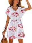 Ekouaer Women's Cover Ups Casual Swimsuit Coverups Flowy Tie Waist Beach Cover Up Dress(White Small Floral, X-Large)