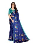 Yashika Women's Elegant Printed Art Silk Saree with Matching Blouse Material-Perfect for Festive Special Occasions, Exquisite Design and Vibrant Colors (AZ-YS-P1-DHOLKI-Parent_Navy)