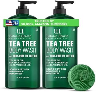 Botanic Hearth Tea Tree Body Wash 2Pack, with Silicone Dual-Sided Design Body Brush & Scrubber | Infused with 100% Pure Tea Tree Oil, Coconut, Jojoba |Foot & Body Cleanser | Paraben Free |16 fl oz