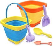 6pcs Bucket Beach Toy Set, Foldable Beach Bucket with Shovels and Rake, Kids Beach Play Sand Pail Buckets with Handle, Sand and Water Outdoor Fun Tools for Boys Girls