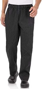 Chef Works Men's Designer Baggy Chef Pants, Black W/ Wht Pinstripe, Large