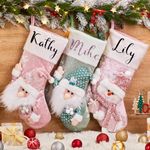 Roycraft Personalized Christmas Stocking, Pink Custom Christmas Stocking 18 Inches Xmas Stockings Holiday Christmas Decoration Gifts for Family Kids