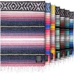 Authentic Large Handwoven Mexican Blanket - Soft Yoga- Durable Serape- Lightweight Falsa, Beach, Camping, Picnic, Outdoor Blanket 70"x50" - Rose Pastel