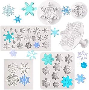 6 Pieces Snowflakes Mold Silicone Fondant Mold Dessert Cookie Cutters Cake Molds with Snowflake Plunger Fondant Chocolate Baking Embossing Tools for Cake Cupcakes Decorations Christmas Birthday Decor