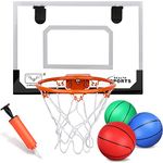 Mini Indoor Basketball Hoop for Kids Adults,Over Door Basketball Hoop Set for Door Sport Accessories Upgrade 23 CM Larger Dunk Rim Basketball Toy Gifts for Boys Teens 4 Replacement Balls Air Pump