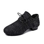 Women Men Standard Practice Social Dance Sneaker Beginner Ballroom Dancing Shoes 1" Heel Black Pink YT11, Black, 10.5