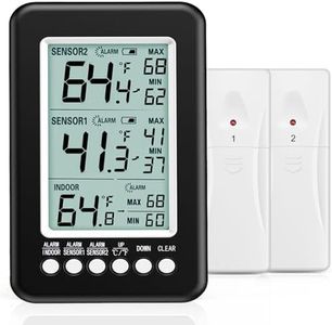 (Upgraded Version) AMIR Refrigerator Thermometer, Wireless Digital Freezer Thermometer with 2 Sensors, Indoor Outdoor Thermometer with Audible Alarm Temperature Gauge for Freezer Kitchen Home