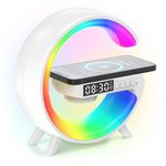 Sunrise Alarm Clock Wake Up Light with Bluetooth Speaker, Wireless Charger, Bedside Night Lamp with Snooze Function, Dimmable Night Light, RGB Color Changing, Atmosphere Lamp for Bedroom (White)