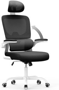 naspaluro Office Desk Chair, Ergonomic Computer Office Chair with Back Support and Headrest, High Back Mesh Chair, Flip-up Armrests Swivel Chair for Home Office-Black and White