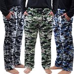 DG Hill 3 Pack Plaid Mens Pajama Pants Set Bottoms Fleece Lounge Sleepwear PJs with Pockets Microfleece, Blue/Gray/Green Camo, Large