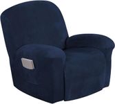 Turquoize Velvet Recliner Covers with Pocket Recliner Chair Cover Stretch Recliner Slipcovers 1 Piece Velvet Recliner Furniture Cover/Protector for Recliner with Elastic Bottom (Recliner, Navy)