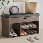 Apicizon Storage Bench, Shoe Bench with Flip Top Storage Space and Padded Cushion, Wooden Bench with Storage for Entryway, Living Room, 2-Tier Shoe Rack Organizer, Brown