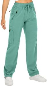 Women's Hiking Pants Quick Dry UPF 50 Travel Golf Pants Lightweight Camping Work Cargo Pants Zipper Pockets,6608,Lake Green,M