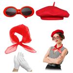 French Women Fancy Dress Costume Accessories Set French Artist Mime Kit with Beret Scarf Sunglasses Gloves for Women Girls Cosplay Party Supplies School Dress Up Day (Red)