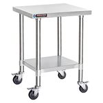 DuraSteel 24" x 24" x 35" Height Worktable Stainless Steel Food Prep with 4 Caster Wheels Work Table- Commercial Grade Work Table - Good for Restaurant, Business, Warehouse, Home, Kitchen, Garage