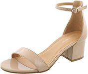 TOP MODA Over The Toe Strap Ankle Wrap Strap 2'' Block Heel Open Toe Dress Sandal, Nude Patent, 5.5