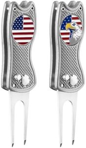 FINGER TEN Golf Divot Repair Tool & Ball Marker (2 in Silver+2 Ball Marker)