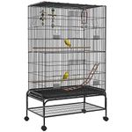 PawHut 63" Bird Cage with Open Top for Budgies, Cockatiels Canaries, Lovebirds Finches with Rolling Stand, Toys, Removable Tray, Storage Shelf