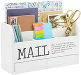 Juvale White Mail Organizer for Desktop, Wooden Mail Sorter Storage Box for Countertop, Home Office, Farmhouse-Style 3-Tier Holder with Drawer for Files, Bills and Letters (11 In)