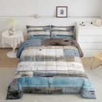 Castle Fairy Splicing Wooden Stripes Comforter Set,Western Farmhouse Style Bedding Set Kids Teens Modern Decor,Blue Grey Old Barn Door Comforter with 1 Pillowcase for All Seasons,Twin