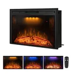 Benrocks 36'' Traditional Built-in Electric Fireplace Insert, Flame Brightness, 3 Colors Top Light, Remote Control, Fireplace Insert with Fire Crackling Sound, Overheating Protection, 750/1500W