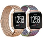 BOTNUW 2-Pack Metal Bands Compatible with Fitbit Versa 2/ Versa Lite/Fitbit Versa SE/Versa Bands for Women Men, Breathable Sweat-proof Stainless Steel Mesh Ring Replacement Band