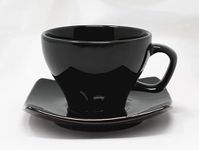 AMAZECART Black Shine Square Tea/Coffee Cups with Saucers Set of 12 Pieces(6 Cups & 6 Saucers)