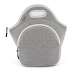 Insulated Large Neoprene Lunch Bag For Women, Men & Kids | Extra Pocket | 5 mm Insulation | 13.5" Big | Washable | Soft Designer Cotton | Best YKK Zipper In The World | LightGrey Lunch Box