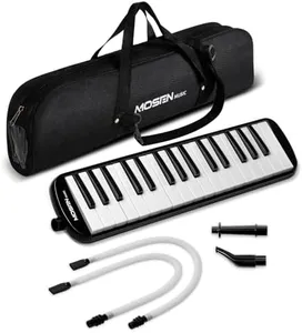 MOSEN 32-Key Melodica for Beginners - Easy Play Melody Instrument with Premium Sound, Non-Toxic ABS & Phosphor Bronze Reeds | Includes Carry Bag, Tube & Strap（Black）