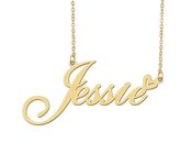 18k Gold Plated Jessie Name Necklace Heart Charm Pendant Stainless Steel Graduation Jewelry for Womens Teens 16"