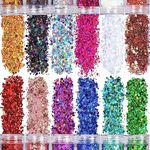 Chunky Glitter, 12 Color Face Glitter Cosmetic Glitter,Holographic Cosmetic Festival Chunky Glitter, Ultra-Thin Nail Glitter for Face Body Eye Hair Nail and DIY Art