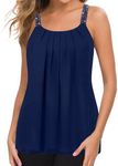 MANER Women's Plus Size Cami Casual Pleated Chiffon Tank Top with Beaded Strap, Blue, 3X-Large