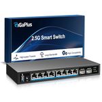 10 Port 2.5Gb Unmanaged Ethernet Switch with 8* 2.5G Base-T Ports, 2* 10G SFP+ Ports. GiGaPlus 2.5Gbps Network Switch for 2.5Gbps NAS/PC, WiFi6 Router, Wireless AP. Fanless Design, Plug and Play