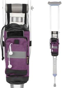 Crutch Bag Lightweight Crutch Accessories Storage Pouch with Reflective Strap and Front Zipper Pocket for Universal Crutch Bag to Keep Item Safety (Purple)