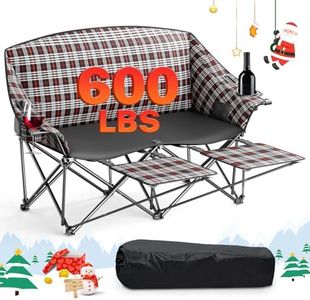 MAIRMAN Loveseat Camping Chair with Footrest, Supports 600lbs Folding Double Camping Chair, Heavy Duty Camping Chairs for Camping, Picnic, Sports Event (Black&Red)