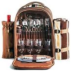 Hap Tim Picnic Backpack for 4 Person with Cutlery Set - Cooler Compartment - Detachable Bottle/Wine Holder - Fleece Blanket for Picnic, Outdoor, Sports, Hiking, Camping, BBQs (CA-3065)