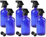 Kingrol 6 Pack Empty Glass Spray Bottles, 16oz Refillable Containers for Essential Oils, Cleaning Products, or Aromatherapy, Cobalt Blue