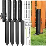 BOYVEN Thickened Fence Post Repair Kit, Steel Fence Post Stakes, Anchor Ground Spike for Fix Broken 4x4/6x6 Wooden Fence Post Support (4 Pack/Black)