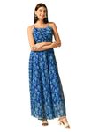 Myshka Embellished Round Neck Maxi Dress for Womens in Blue Color (Size-XXL)