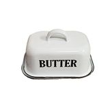 Vintage White Enamel Butter Dish with Lid