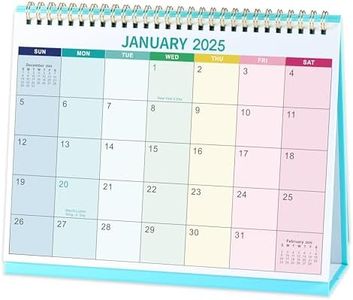 2025 Desk Calendar - JAN 2025 - DEC 2025, Standing Flip Desktop Calendar 2025, 9.8" x 8.3", 2025 Calendar with Thick Paper, Memo Pages + Twin-Wire Binding + Unruled Blocks - Rainbow