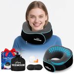 Teemour Neck Pillow Airplane Memory Foam Travel Pillow With Support Includes Storage Bag, Eye Mask, Earplugs, Adjustable Travel Pillow for Long Flights, Train, Car & Business Trips (Black)