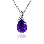 Natural Amethyst Necklace for Women Girls, Teardrop Pendant with Purple Crystals, Jewelry Gifts for Wife, Silver Plated 18 + 2 inch Box Chain, Graduation Anniversary Birthday Gift for Her