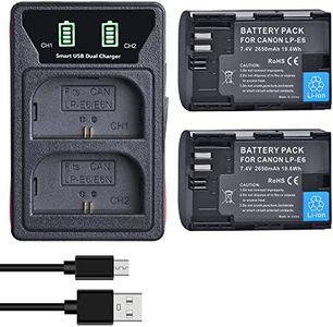 DuraPro 2 batteries LP-E6 + LED Chargeur USB intégré avec port de type C pour Canon LP-E6, LP-E6N et Canon EOS 5D Mark II/III, 5DS, 5DS R, 6D, 7D, 70D, 80D, XC10, Blackmagic 4K/6K