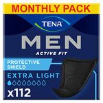 TENA Men Protective Shield, 112 Extra Thin Incontinence Liners (14 X 8 Packs) Specially Engineered Men of All Ages, Black Pad Light Bladder Weakness, Urine Leakage and Drips, White